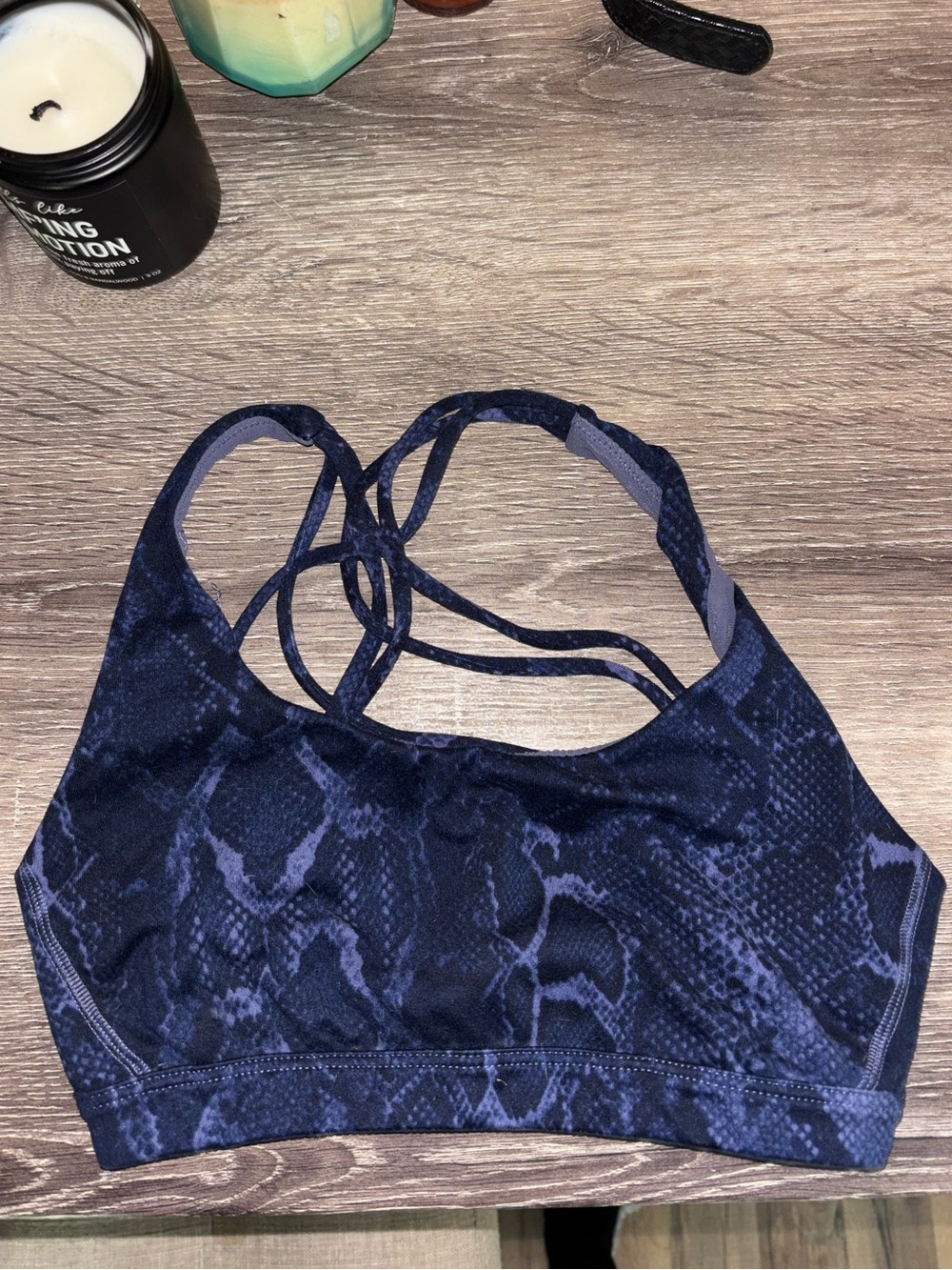 Navy Snake-Print Victoria Secret Strappy Sports Bra